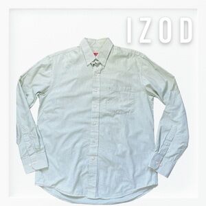 Izod White and Pale Green Pinstripe Button Down Shirt Sz M